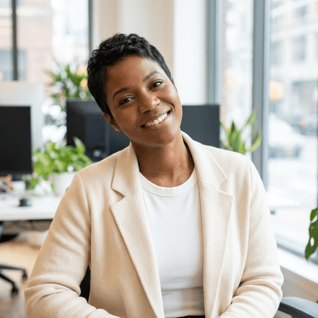 Rachel Okafor in her mid 30s, Black, professional and composed